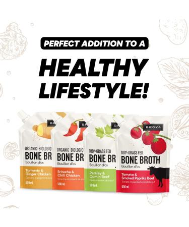 Broya Bone Broth Variety Pack - Grass-Fed Beef Bone Broth & Organic Chicken Bone Broth - Keto and Paleo Friendly Gluten-Free Ready to Sip or Cook - 500 ml (8 Pack) Variety 500 ml (Pack of 8) - Buy Online on SooperMarket.com