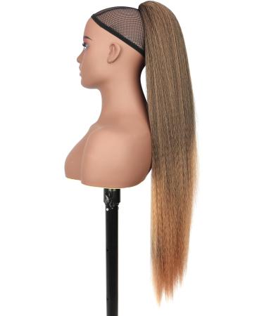 PORSMEER 30 Inch Yaki Straight Drawstring Ponytail Clip In Extensions for Women Kinky Straight Pony Tail Extensions Hair Extensions Ponytail (Black mix blonde) - Buy Online on SooperMarket.com