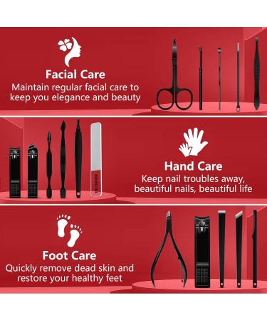 Manicure Set Pedicure Kit 16 Pcs Stainless Steel Nail Clippers Set Professional Nail Care Tools Grooming Kit with Portable Travel Leather Case for Men Women Black - Buy Online on SooperMarket.com