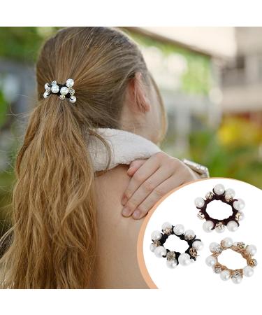 KKNEKKI Hair Scrunchie Beads - Elastic Headband with Faux Pearls and Crystals for Girls - 3 Colours: Black Brown Beige - Buy Online on SooperMarket.com