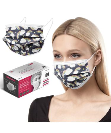 HARD 100 pieces Disposable Face Masks | Made in Germany | Type IIR & CE certified | Breathable Triple Layer - Filtration 99 78% | Elastic Earloops | Mouth Cover - Adults - Dark Rainbow 100 Piece standard size (17 5 cm x 9 5 cm) Dark Rainbow