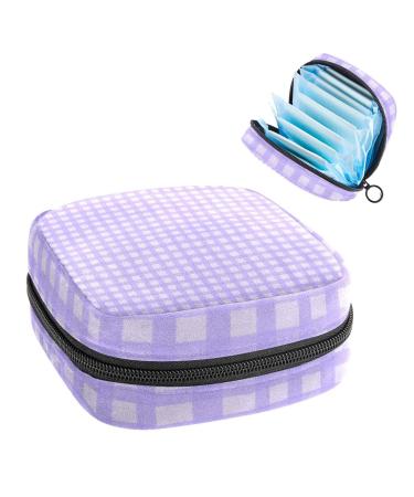 Lilac Plaid Pattern Sanitary Napkin Storage Bag Feminine Menstrual Cup Pouches Nursing Pad Holder Tampon Bags Portable Period Bag for Women Teen Girls 1Pcs Multi-colored 5