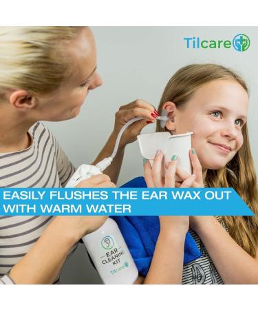 Ear Wax Removal Tool by Tilcare - Ear Irrigation Flushing System for Adults & Kids - Perfect Ear Cleaning Kit - Includes Basin Syringe Curette Kit (Spoon and Spiral) Towel and 30 Disposable Tips - Buy Online on SooperMarket.com