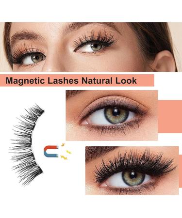 Magnetic Eyelashes Reusable 3D Magnetic Lashes Natural Look with Applicator No Glue Magnetic False Eyelashes without Eyeliner Waterproof Wispy Fluffy Magnetic Lashes - Buy Online on SooperMarket.com