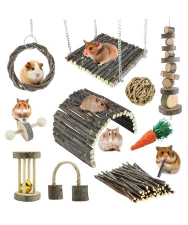YIXUND Hamster Toys Rat Toys Chinchilla Toys Hamster Chew Toys Cage Accessories Apple Wood Sticks Ladder Bell Roller for Gerbil Guinea Pigs and Other Small Animal