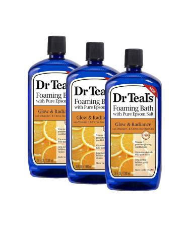Dr. Teal's Vitamin C & Citrus Pure Epsom Salt Foaming Bath Gift Set (3 Pack 34 oz ea.) - Glow & Radiance Essential Oils Uplifts Your Mood & Promotes Youthful Looking Skin - Long Lasting Bubbles