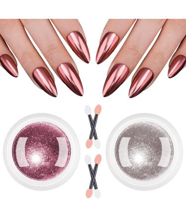 BISHENGYF Rose Gold Chrome Nail Powder Long Lasting Nail Glitter Champagne Chrome Powder for Nails Mirror Effect Nail Metallic Pigment Powder Pink Glazed Donut Nail Powder Muti Jars - Easy to Use A-Rose