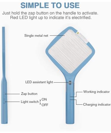 Mafiti Electric Fly Swatter - Rechargeable Bug Zapper Racket in Blue | Indoor Outdoor Fly Killer & Mosquito Zapper for Camping - Buy Online on SooperMarket.com