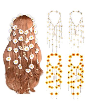 Sucrain Flower Hippie Headband Set - 4pcs Bohemian Sunflower Hair Accessories (2 Yellow 2 White) - Buy Online on SooperMarket.com