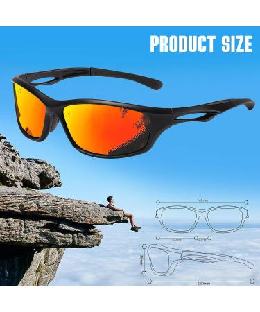 Joopin Sport Sunglasses Polarized UV Protection Wrap Around - Black Frame Red Mirrored Lens - Buy Online on SooperMarket.com