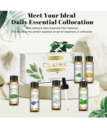 EUQEE Essential Oils Set - Lavender, Eucalyptus, Peppermint, Tea Tree, Sweet Orange, Lemongrass - 100% Pure Therapeutic Grade Aromatherapy Oils for Diffuser - 6 x 10ml White - Buy Online on SooperMarket.com