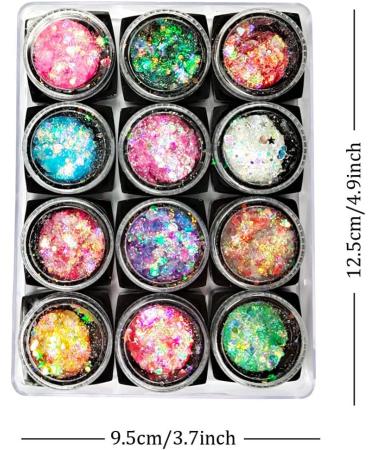 Chunky Holographic Body Glitter - 12 Color Mixed Cosmetic Sequins for Face, Eyes, Hair, Body - Festival Makeup & Nail Art - Buy Online on SooperMarket.com