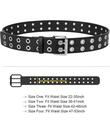 XZQTIVE Double Grommet PU Leather Belt | Wide 1.5 Inch | 01 Black | Fits 22-35inch Pants | Unisex Punk Metal Jean Belt - Buy Online on SooperMarket.com