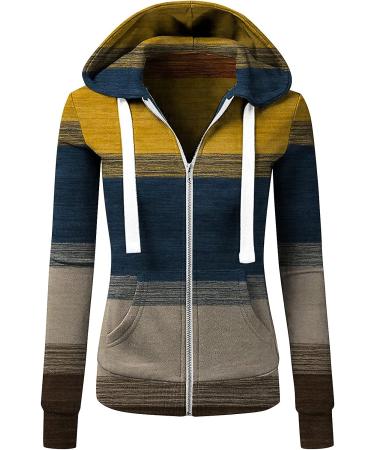 PVC Vertical Stripes Women's Zipper Down Hoodie with Pockets - Yellow, Medium - Buy Online on SooperMarket.com