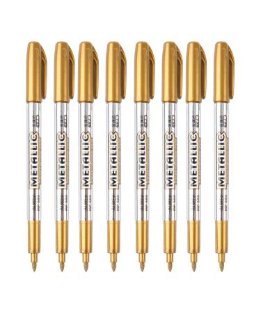 MYARTOOL Metallic Marker Pens, Gold Metallic Permanent Markers for Artist Illustration, Crafts, Gift Card Making, Scrapbooking, Fabric, DIY Photo Album, Value Set of 8