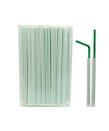 FOREVERIE 100 Count Green Flexible Plastic Drinking Disposable Straws Individually Wrapped Regular 0.24 Inch Diameter 8.27 Inches Length Soft Thin Stretchable