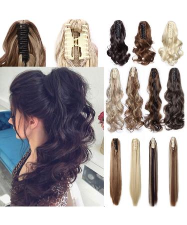 Claw Clip in Ponytail Hair Extension Synthetic Hair Extensions Hairpiece One Piece Long Pony Tails 12inch Curly - Light Brown & Ash Blonde