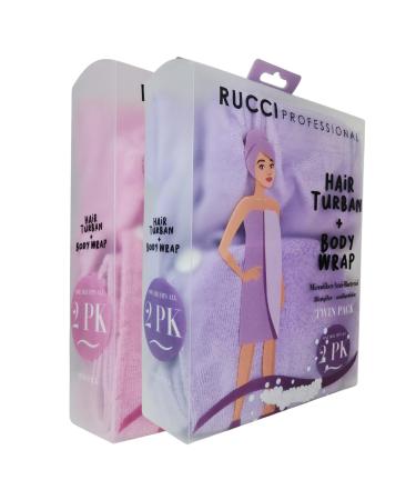 Rucci Soft Microfiber Fleece Turban & Body Wrap Towel Set for Shower (Purple)
