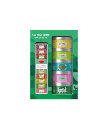 Kusmi Tea Gift Set | Organic Green Tea Assortment - 5 Metal Tins (25g Each) with Infuser | Green Jasmine Ginger-Lemon Imperial Label Green Rose & Mint - Perfect for Tea Lovers - Buy Online on SooperMarket.com