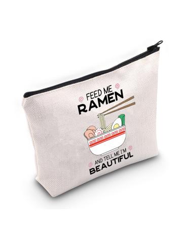 TSOTMO Ramen Theme Makeup Bag Noodle Lovers Gift Feed Me Ramen And Tell Me I'm Beautiful Cosmetic Bag Zipper Pouch Gift For Ramen Lover Foodie Gift Food Gift Ramen