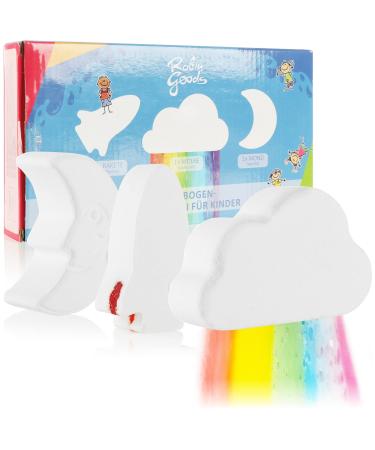 Robin Goods 3x bombs for children - rocket cloud and moon - bath balls with rainbow effect - Home -spa - wellness for the little ones - colorful (3 pieces - rainbow)