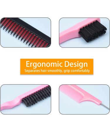 6 Pcs Hair Styling Comb Kit Teasing Comb Brush Set Includes Fluffy Hair Brush Double Sided Edge Control Brush Triple Teasing Comb Fine Metal Rat Tail Comb for Women Professional Barber (Pink) - Buy Online on SooperMarket.com