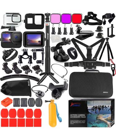 Husiway Accessories Kit for Gopro Hero 11 10 9 Black Waterproof Housing Silicone Case Glass Screen Protector Bundle for Go pro Gopro11 Gopro10 Gopro9 Hero10 Hero11 Hero9 Action Camera 62E Kit for Gopro 11/10/9 Black