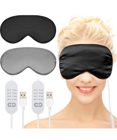 2 Pieces Silk Heated Eye Mask for Dry Eyes USB Steam Warm Compress for Puffy Eyes Adjustable Temp Sleep Eye Mask for Dry Eye  Chalazion  Blepharitis  Stye (Black  Grey)