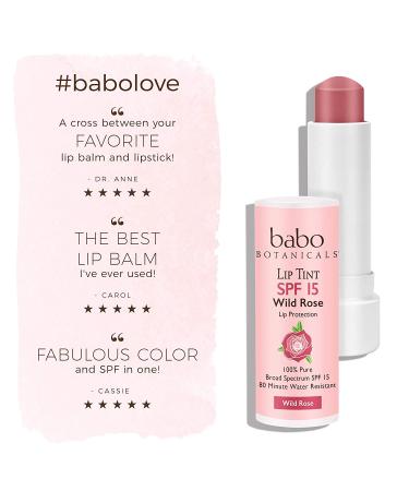 Babo Botanicals Organic Tinted Mineral Lip Conditioner SPF 15 - Wild Rose, 0.15 oz | Water-Resistant Lip Balm - Buy Online on SooperMarket.com