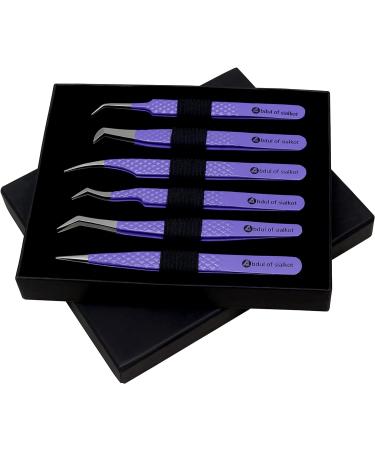 Abdul of Silakor 6-Piece Stainless Steel Eyelash Tweezers Set for Volume and Classic Lash Extensions - Purple - Buy Online on SooperMarket.com