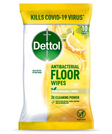 Dettol Floor Wipes Cleaning Lemon and Lime Extra large Wipes 10 each 10 Count (Pack of 1)