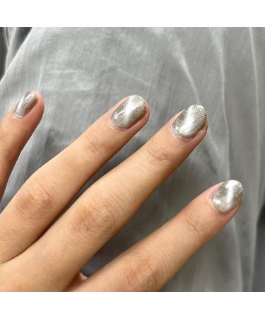 Cat Eye Gel Nail Polish White Silver Glitter Magnetic Gel Nail Varnish Holographic Sparkly Shimmer Crystal French Manicure Soak off UV/LED Lamp Nails Long Lasting Nail Art Manicure Salon DIY at Home - Buy Online on SooperMarket.com