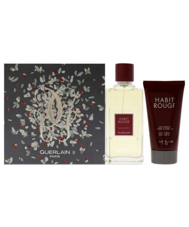 Guerlain Habit Rouge 3.4oz EDT Spray 2.5oz Shower Gel Men 2 Pc Gift Set