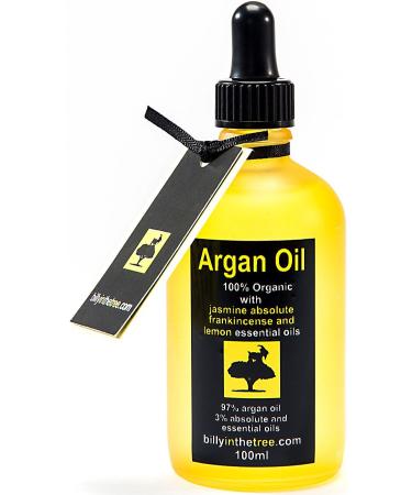 Pure Argan Oil with Jasmine Absolute Frankincense and Lemon Essential Oils.100% Organic. 100ml. For Face Body Hair.
