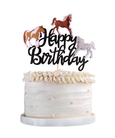 1 piece of horses Tortendendeco Birthday Cake Topper Wild Animal Muffin Kuchen Deko Horse Birthday Decoration Horses Tortendendeko For Baby Shower Birthday Topic Cake Decorations Black Horse-Schwarz Happy Birthday