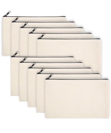 Legigo 10 Pack Blank DIY Craft Bag Canvas Pencil Case Blank Makeup Bags- Beige Canvas Pencil Pouch Bulk Canvas Cosmetic Bag Multi-Purpose Travel Toiletry Bag Canvas Zipper Bags (8.3  5 Inch) Beige 10