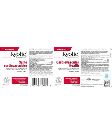 Kyolic - Cardiovascular Health Formula 109 120 Capsules - Reduce Elevated Blood Lipid Levels in Adults - Source of Antioxidant - Combination of Nattokinase and Suntheanine with Aged Garlic Extract 120 count (Pack of 1) - Buy Online on SooperMarket.com