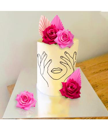 JeVenis Rosa Acrylic Minimalist Art Lady Face Cake Topper Pink Rose Cake Topper Gold Palm Leaves Wedding Cake Toppers for Wedding Bridal Shower Birthday Party - Buy Online on SooperMarket.com
