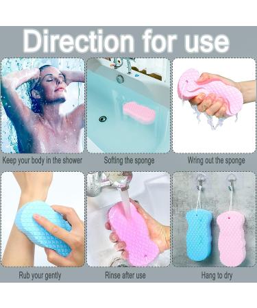 4Pcs Ultra Soft Bath Body Shower Sponge Set | Exfoliating Dead Skin Remover with Sticky Hooks | Ideal for Pregnant Women, Adults, Children | Pink Blue Gray White - Buy Online on SooperMarket.com