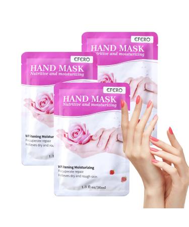 Hand Moisturiser Gloves 3Pcs Hand Masks for Dry Hands Plant Extracts for Dry Aging Cracked Hands Intense Skin Nutrition Hand Cream Mask Whitening and Anti aging Repair Rough Skin (Rose)