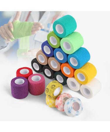 Efuturime 22 Self -adhesive bandage 5cm |2.5cm 4.5m self -adhering elastic bandage colorful fixing bandage self -adhering medically for sports wrists knees fingers dog pet 22PCs