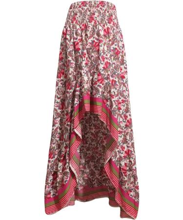 Sanahy Women Boho Floral Print High Low Maxi Dress - Red - Buy Online on SooperMarket.com