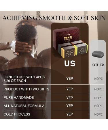 4-Piece Natural Men's Soap Set | Handmade Deep Cleaning & Moisturizing - Sandalwood Amber Mint Charcoal Turmeric - Buy Online on SooperMarket.com