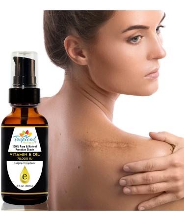 100% Pure Premium Vitamin E Oil 2 oz - Maximum Strength 75,000 IU - Anti-Aging & Moisturizing Benefits for Skin, Hair & Nails - Reduces Wrinkles, Scars & Sunburn - Travel Size - Buy Online on SooperMarket.com