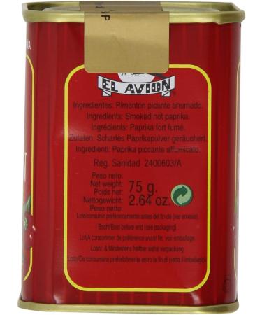 El Avion Smoked Hot Paprika 75g - Pimenton Picante Ahumado - Red Pack of 1 - Buy Online on SooperMarket.com