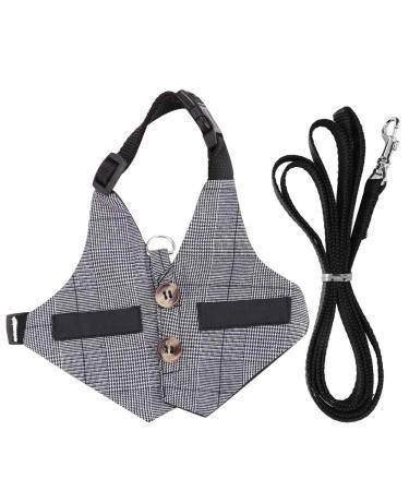 Rabbit Harness Leash Cute Bunny Vest Harness and Leash Set With Button Decor Pets Adjustable Formal Suit Style Plaid Stripe Harness Grey(S)
