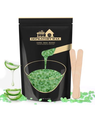 Lifestance 450g wax pearls with 10 wooden spatula for depilation aloe green wax hair removal wax pearls for brazilian waxing full body intimate face body legs and arms light green 450 g (1 Pack)