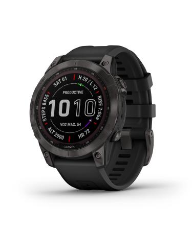 Garmin fenix 7 Sapphire Solar, adventure smartwatch, with Solar Charging Capabilities, rugged outdoor watch with GPS, touchscreen, wellness features, carbon gray DLC titanium with black band Carbon Gray DLC Titanium with Black Band 7 Sapphire Solar Smartw