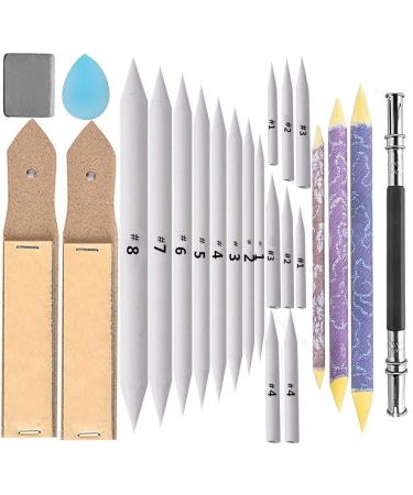 24 Pieces Blending Stumps and Tortillions Set with 2 Pcs Sandpaper Pencil Sharpener 1 Pencil Extension Tool 1 Eraser for Art Blenders Student Sketch Drawing kit