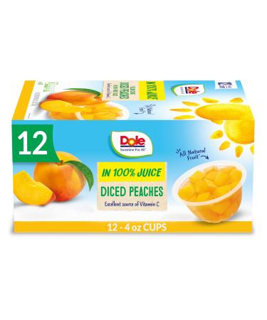 Dole Fruit Bowls Diced Peaches in 100% Juice Gluten Free Healthy Snack 4 Oz 12 Total Cups
